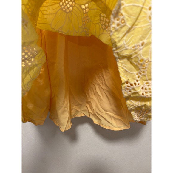 NWT Lulus Bright Personality Yellow Sunflower Eyelet Dress Square Neck Ruffle M - Picture 7 of 8